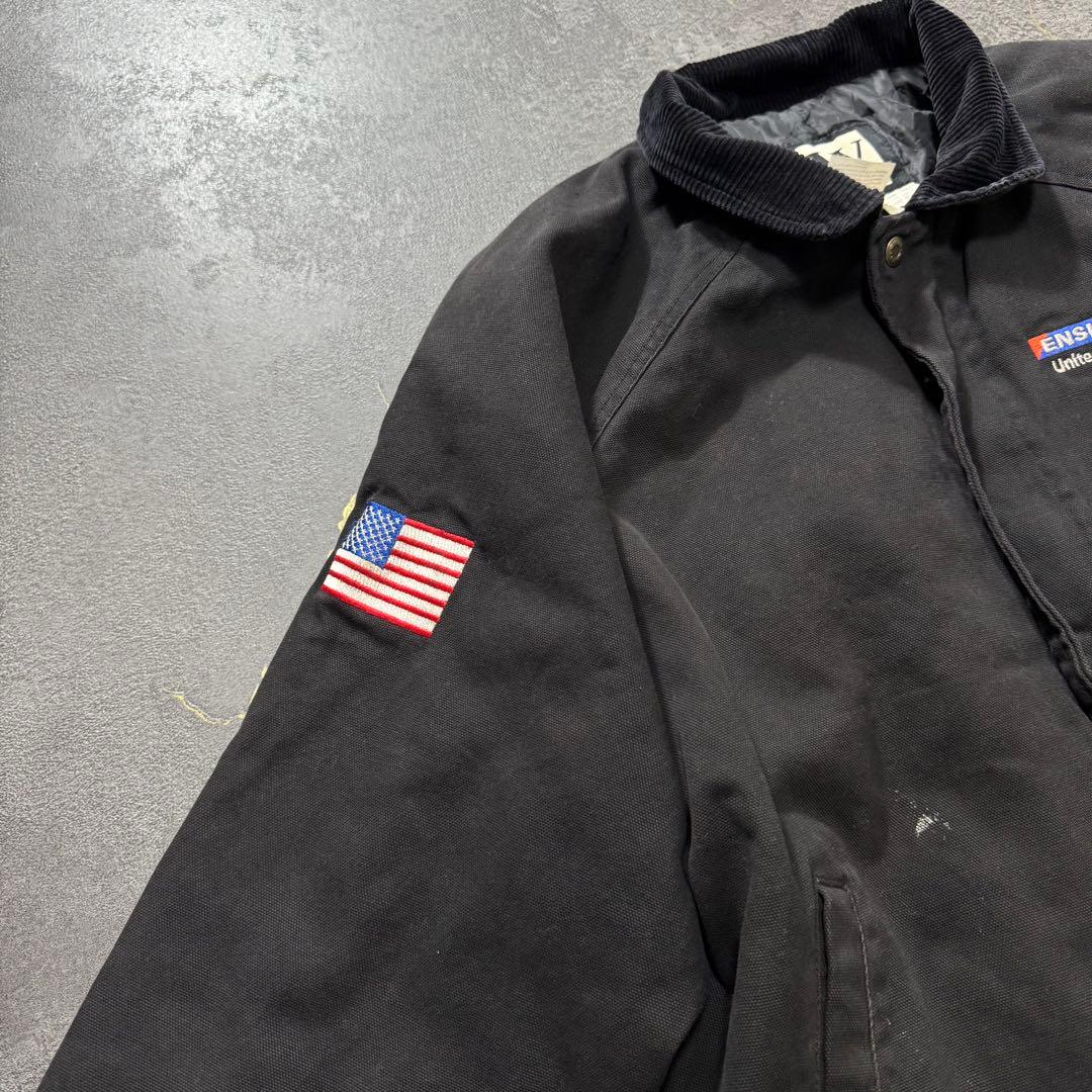 wallsブラックダックサンタフェジャケット刺繍企業ロゴL短丈古着襟コーデュロイ