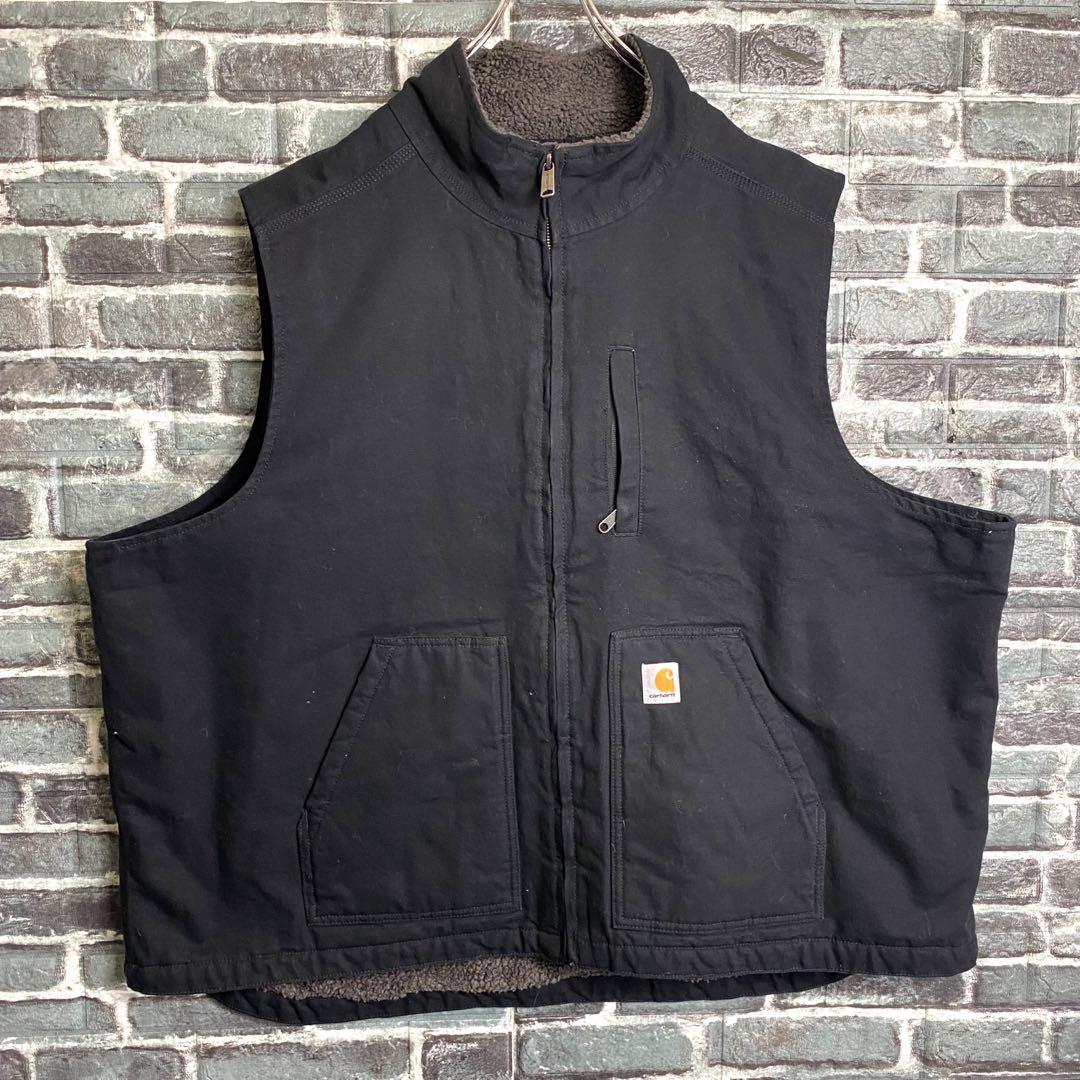 シ*ゲ様 カーハート☆ダックベスト 裏ボア ブラック 黒 ビッグシルエット 古着
