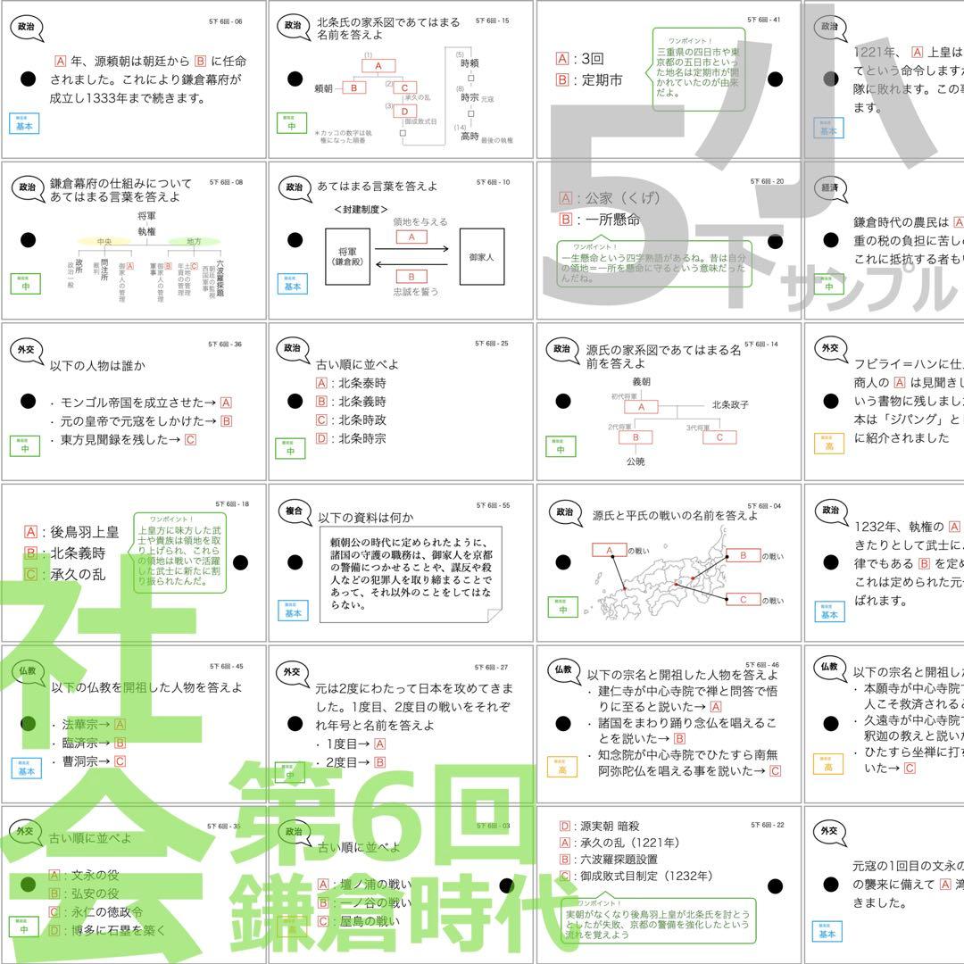 中学受験 暗記カード【5年下 理社国6-9回】 予習シリーズ 組み分け対策