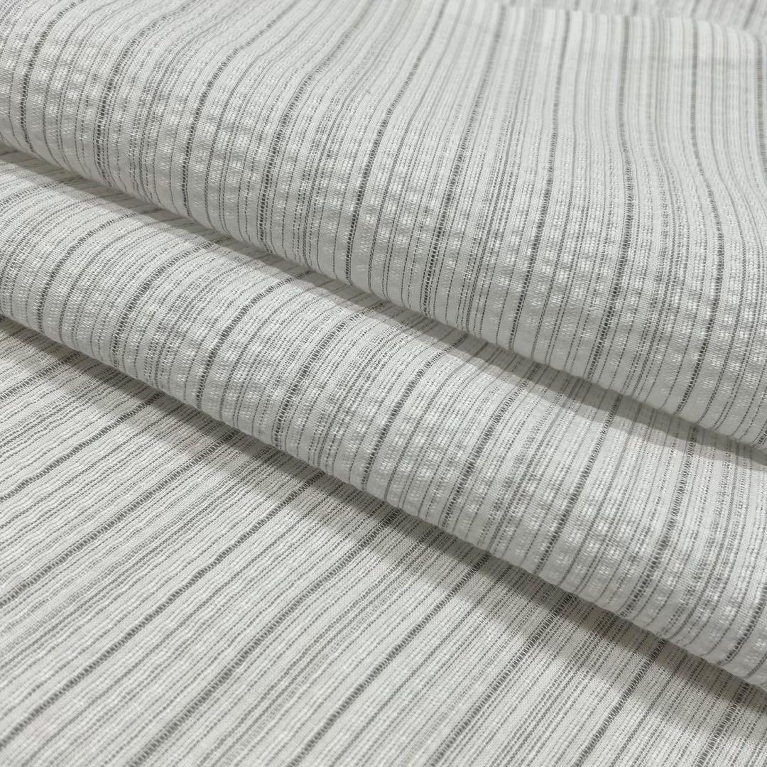 古典しじら織　浴衣　綿　粋な夏着物　縞柄　献上帯 半幅帯白　2点　0820⑨