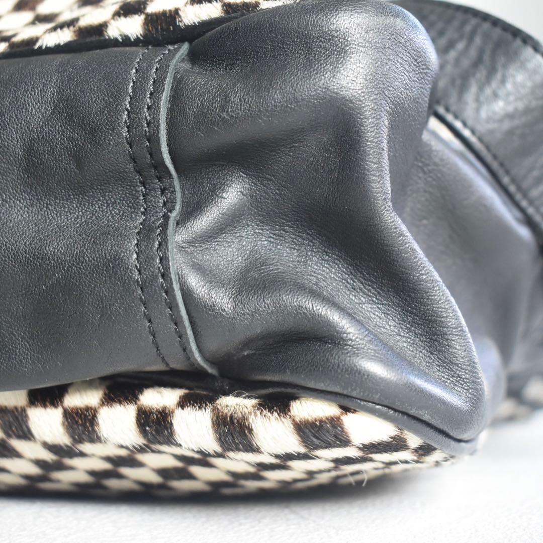 極美品フロリアンドゥニクール　腹子チェッカーフラッグ レザーブリーフ A4大容量