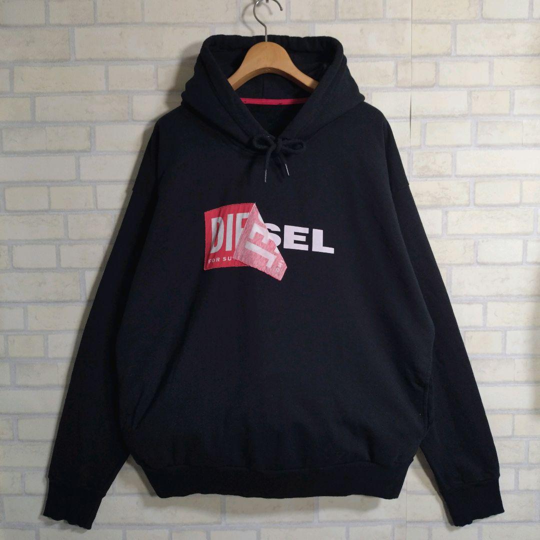 ディーゼル★DIESEL ビッグロゴ プルオーバー パーカー 黒 XL