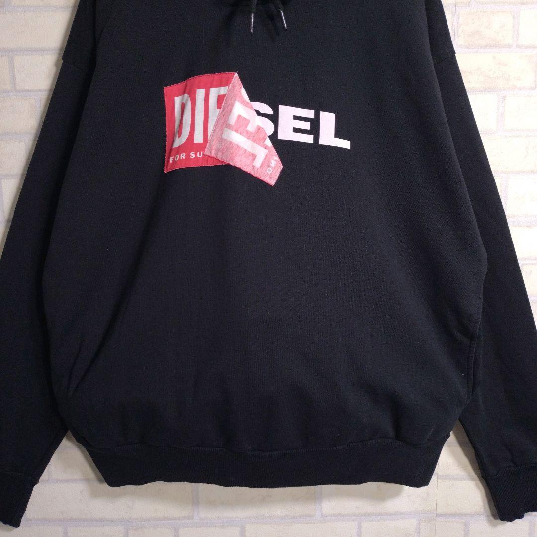 ディーゼル★DIESEL ビッグロゴ プルオーバー パーカー 黒 XL