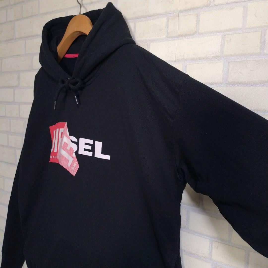 ディーゼル★DIESEL ビッグロゴ プルオーバー パーカー 黒 XL