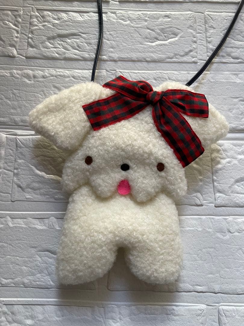 完売❤️ファミリア❤️犬型ポシェット フリース素材 チェックリボン