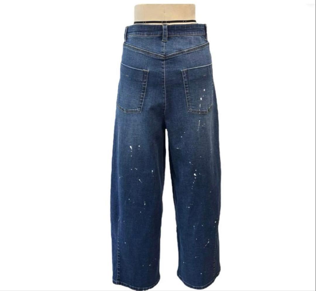 ayaneペイント加工バレルレッグパンツ 40 インディゴ 新品