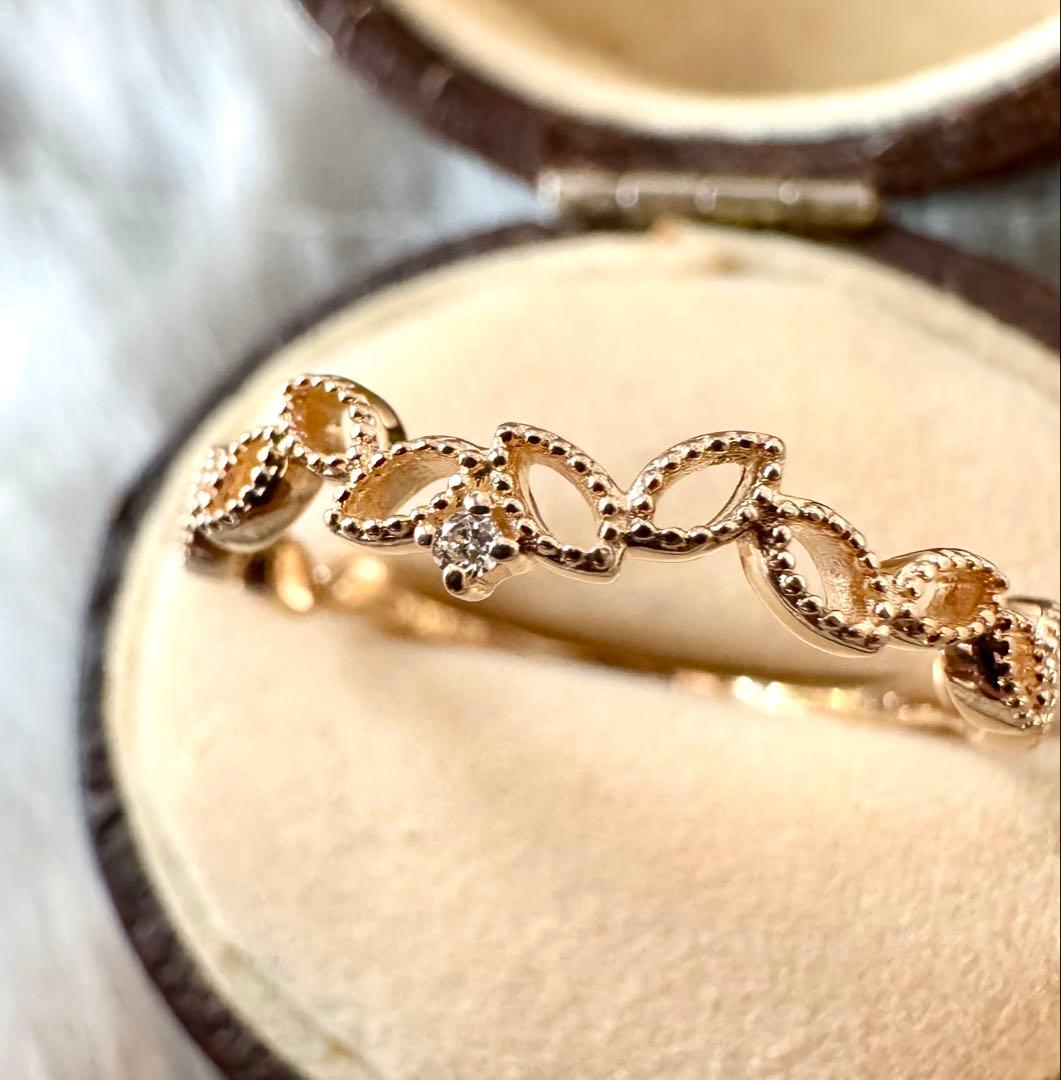 新品磨き済◆agete◆K10YG*13号*リーフモチーフリング*葉*アガット