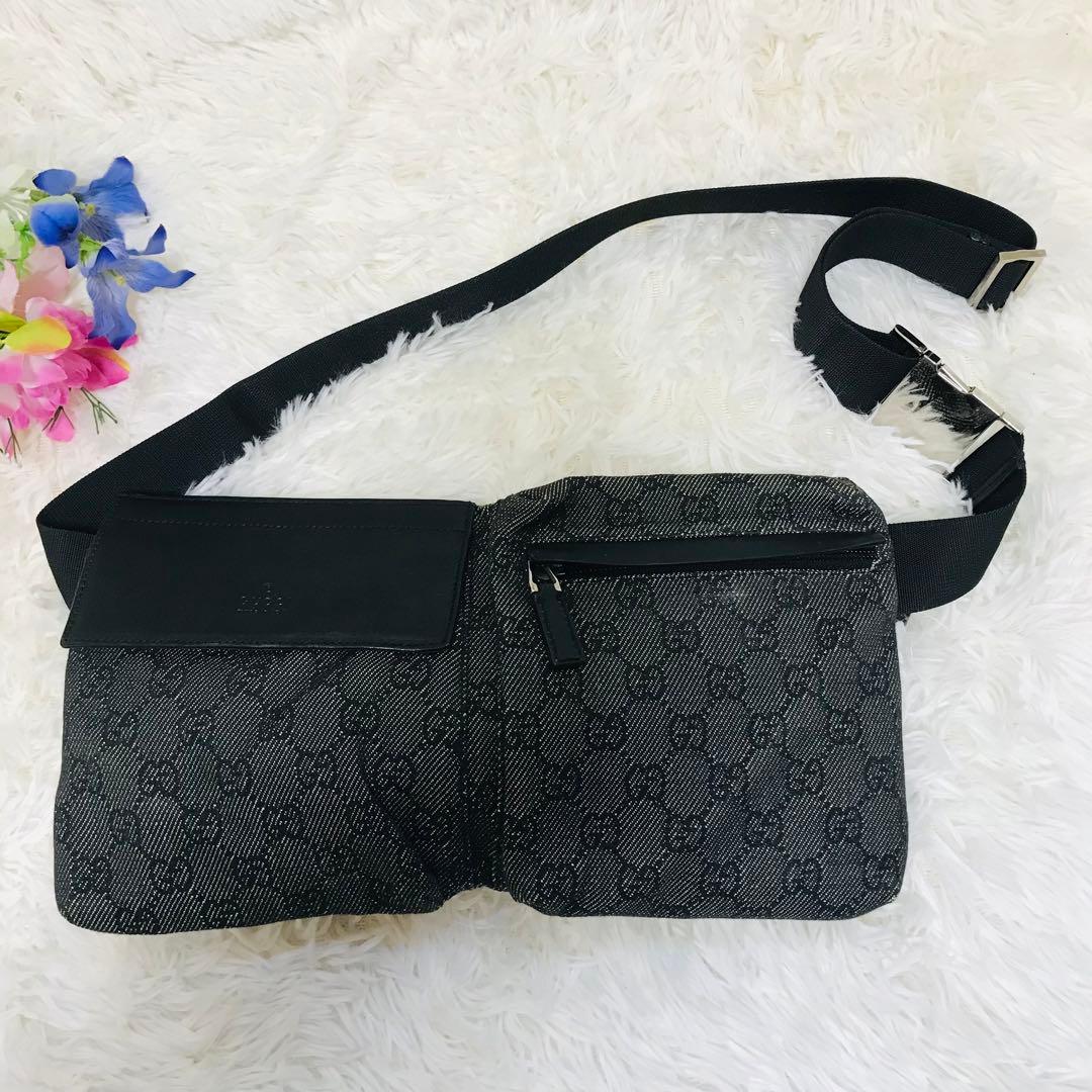 【極美品】グッチ ウエストポーチ GGスプリーム キャンバス ブラック