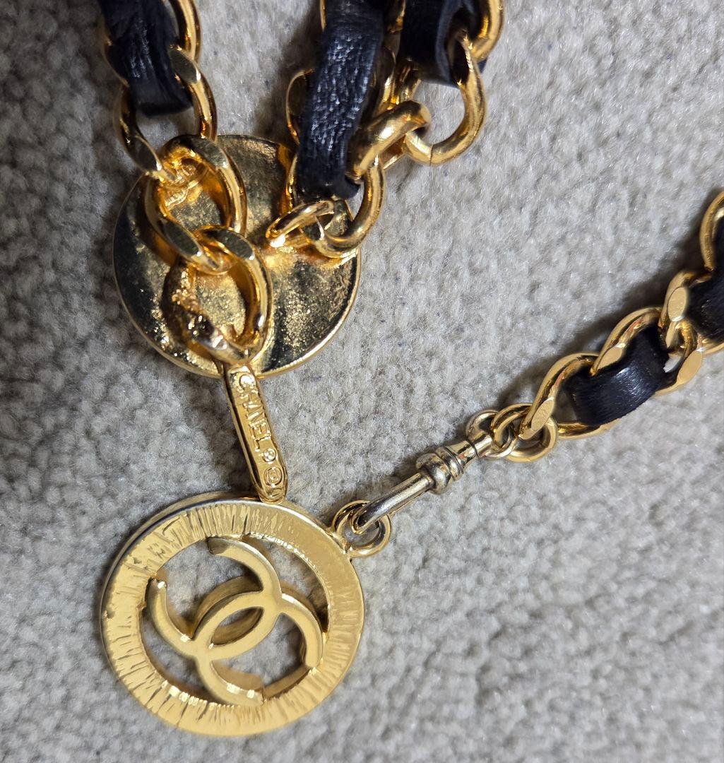 CHANEL シャネル ブラック ゴールド 3連 チェーンベルト レザーベルト