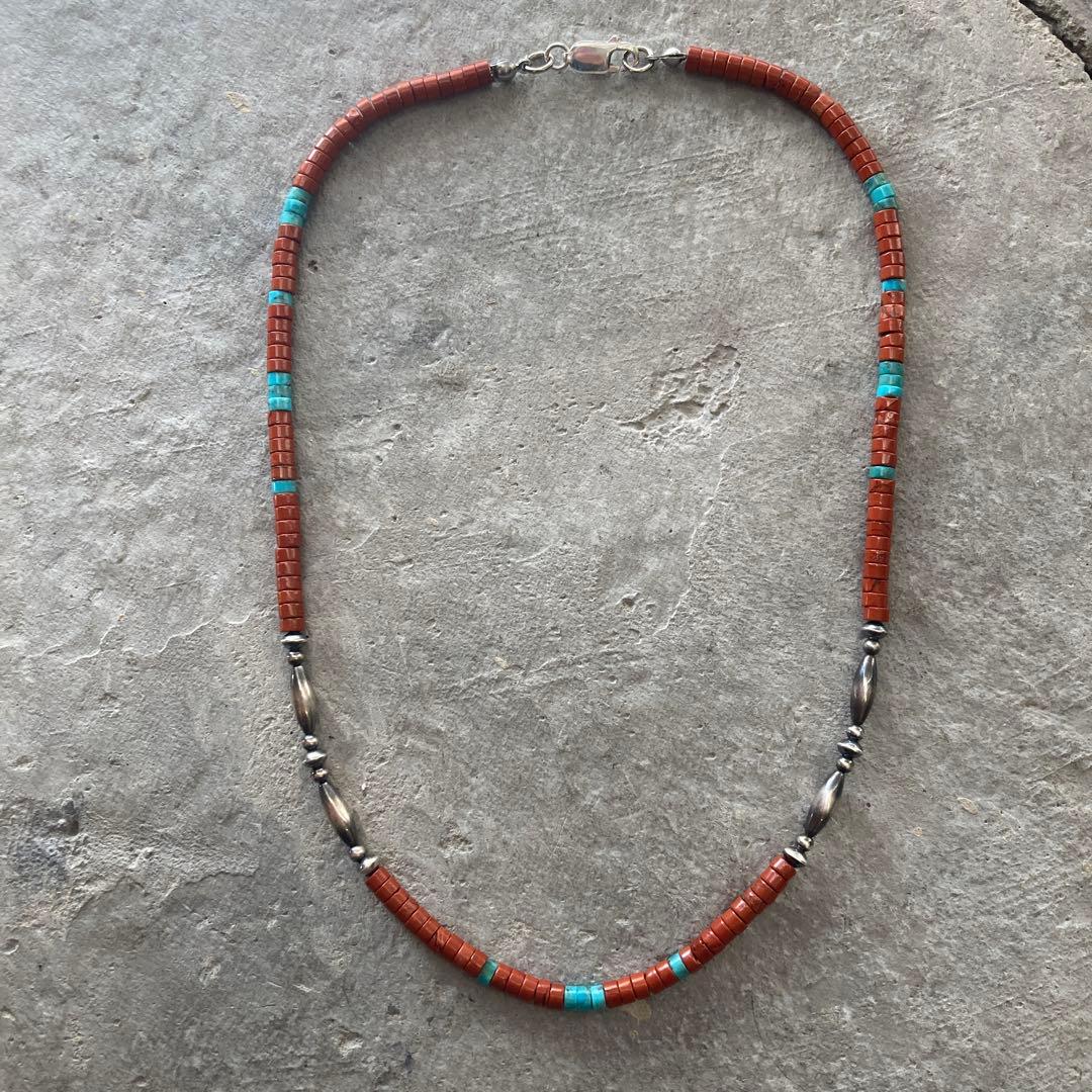 562ジャスパーとターコイズSV925ナバホパールのオリジナルデザインネックレス