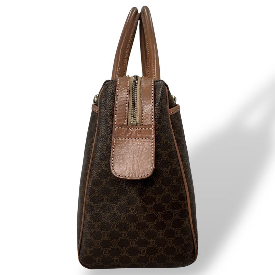 オールド　セリーヌ　ミニボストン　マカダム柄　トリオンフ　ハンドバッグ　ブラウン