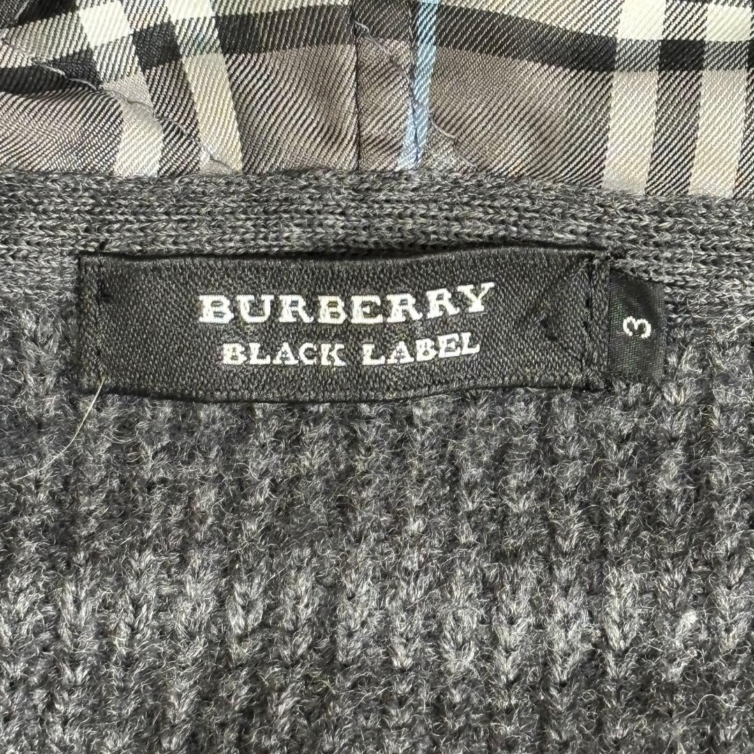 バーバリーブラックレーベル ノバチェック ニットZIPパーカージャケット　グレー