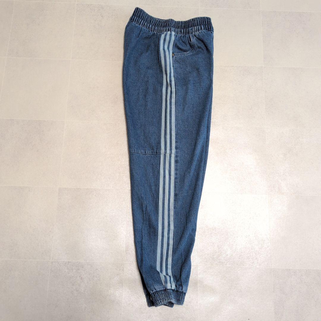 【極美品】アディダス デニム トラックパンツ M 三本線 ブラックピンク