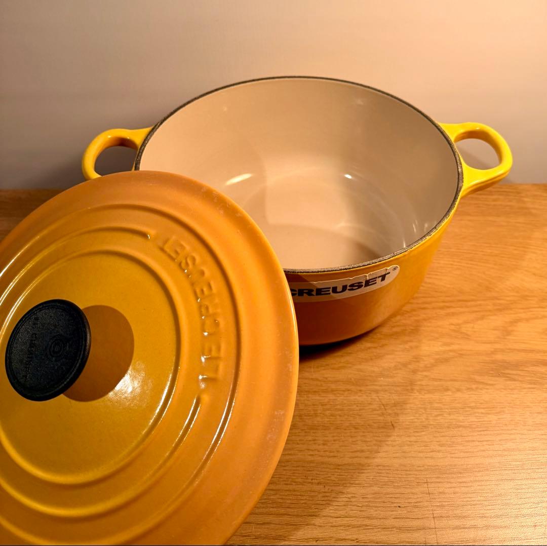 ル・クルーゼ ココットロンド LE CREUSET イエロー 鋳鉄鍋 蓋付き⑳