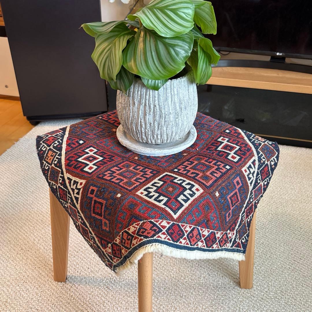 手織りキリムラグ 50cm×61cm◆トルコ製ヴィンテージ◆フェード トライバル