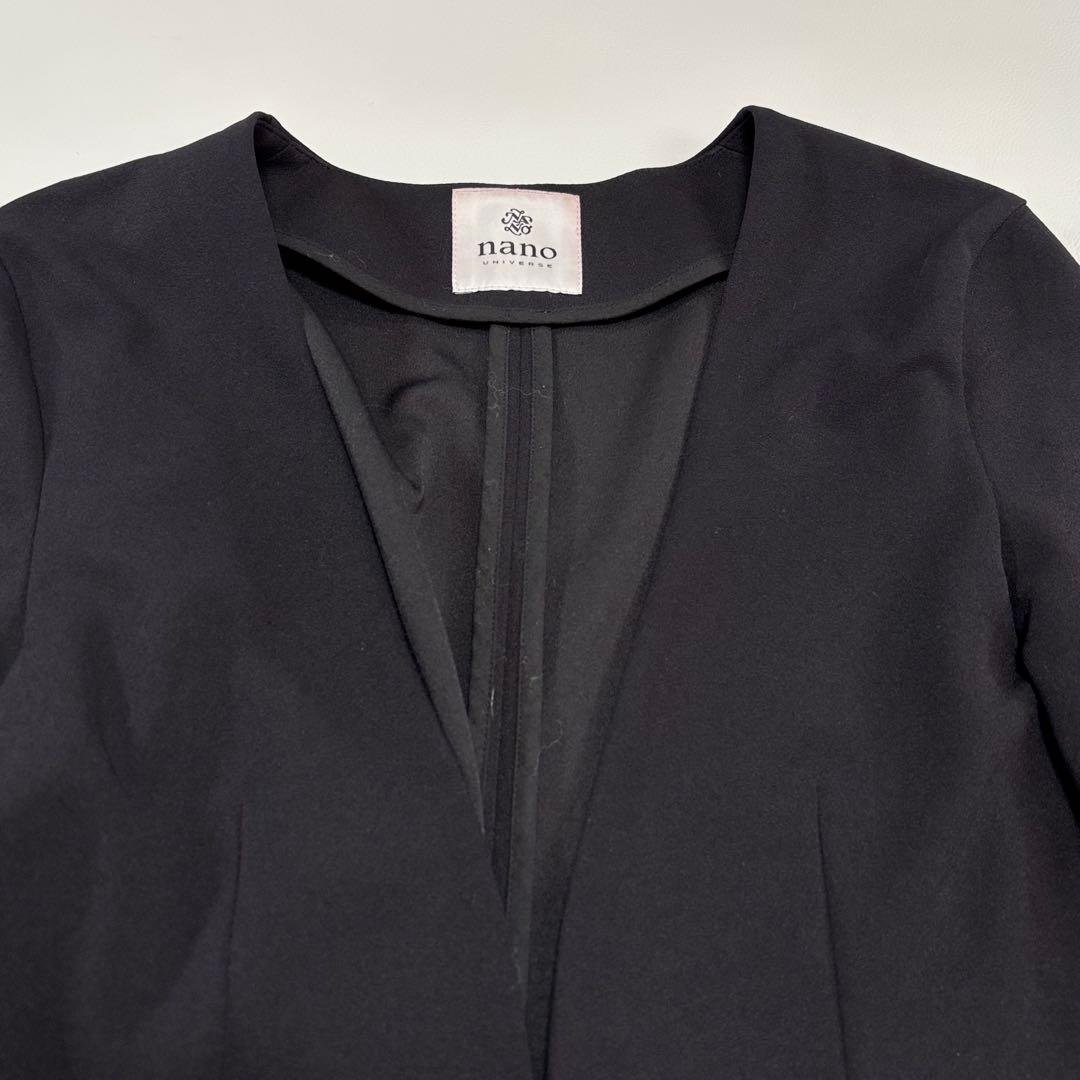 ナノユニバース パンツスーツ セットアップ Mサイズ ノーカラー 黒 洗える