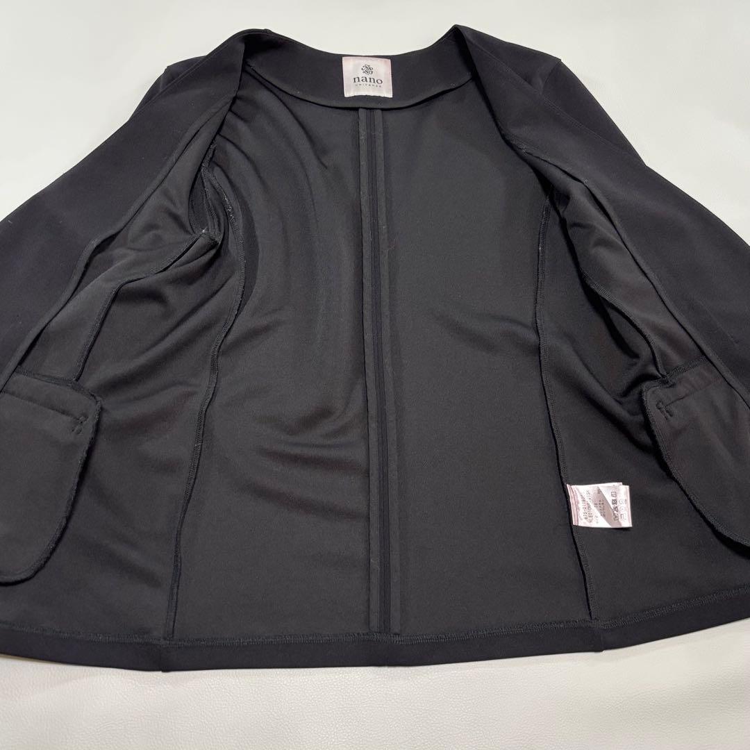 ナノユニバース パンツスーツ セットアップ Mサイズ ノーカラー 黒 洗える
