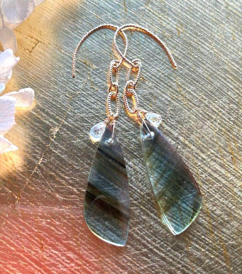 ブルーオブシディアン＆ジルコンのピアス　14kgf