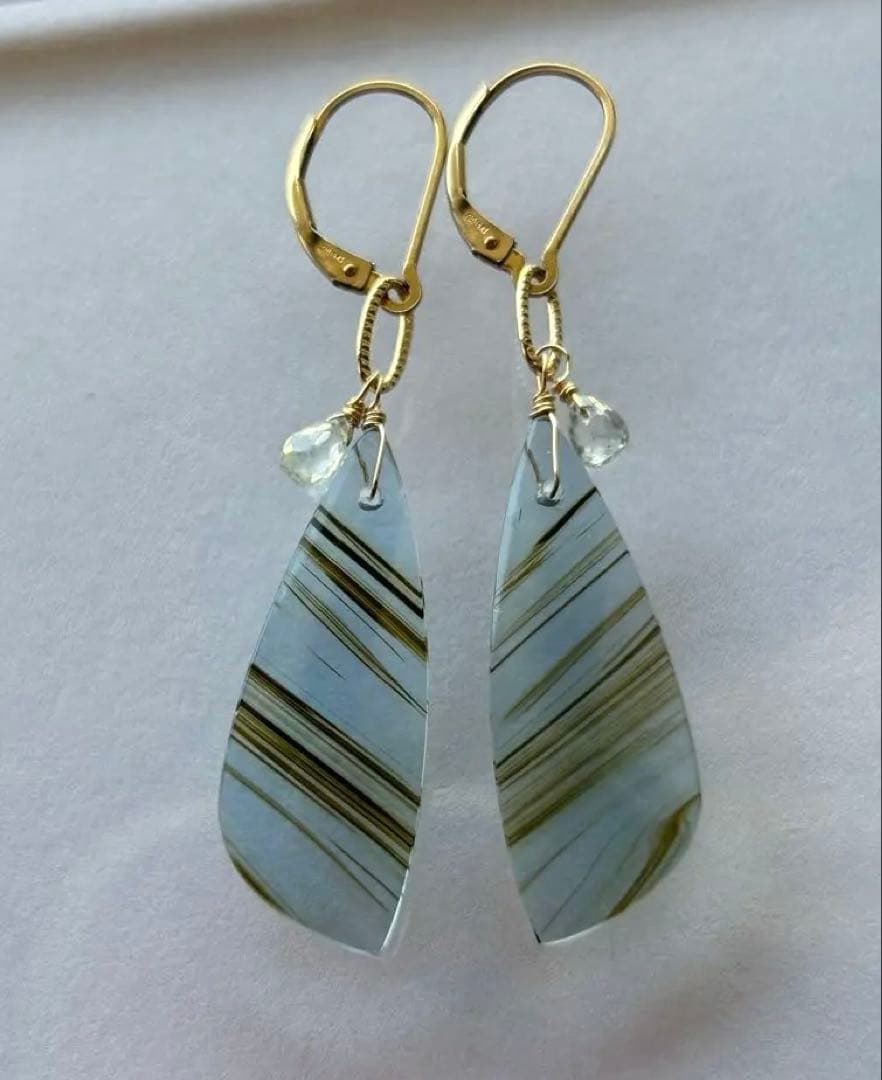 ブルーオブシディアン＆ジルコンのピアス　14kgf