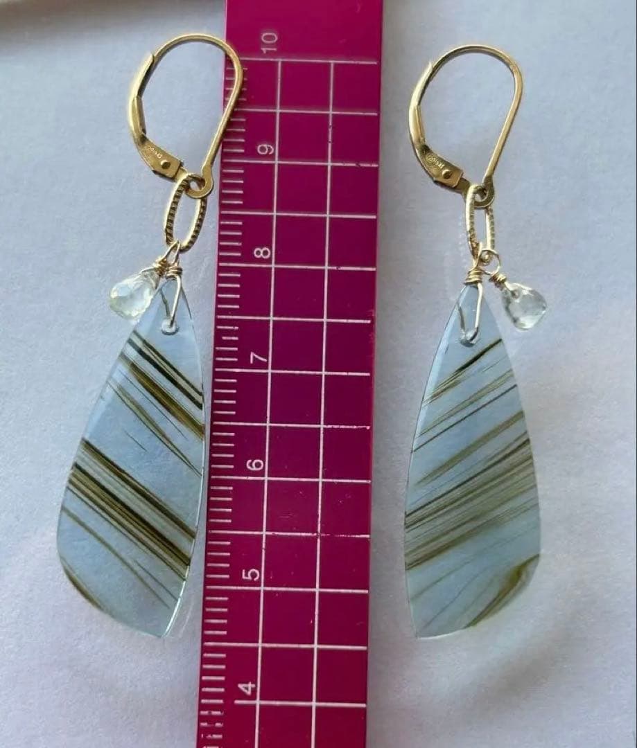 ブルーオブシディアン＆ジルコンのピアス　14kgf