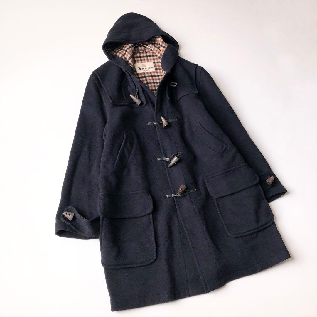 2905Aアクアスキュータム ロングダッフルコート 紺　XL相当