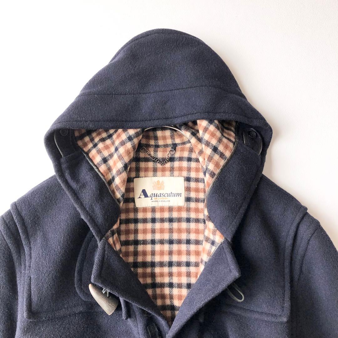 2905Aアクアスキュータム ロングダッフルコート 紺　XL相当