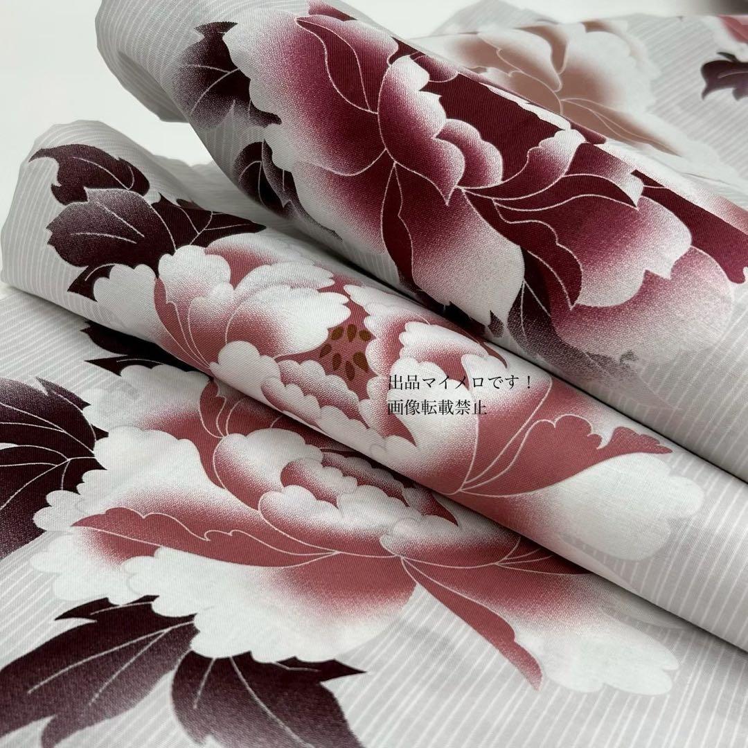 浴衣　大きめサイズ　浴衣 3L 牡丹　兵児帯　ボルドー　2点　新品　0716⑮