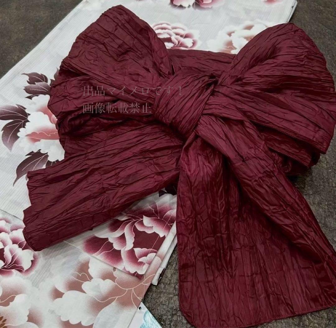 浴衣　大きめサイズ　浴衣 3L 牡丹　兵児帯　ボルドー　2点　新品　0716⑮