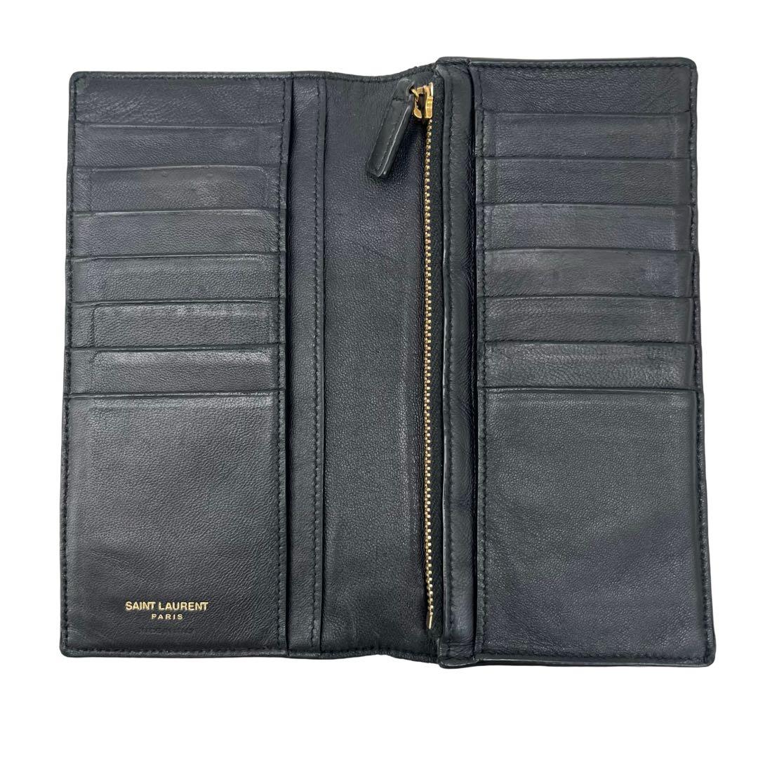 希少✨サンローラン 長財布 クロコ型押し YSL カサンドラ ブラック 黒
