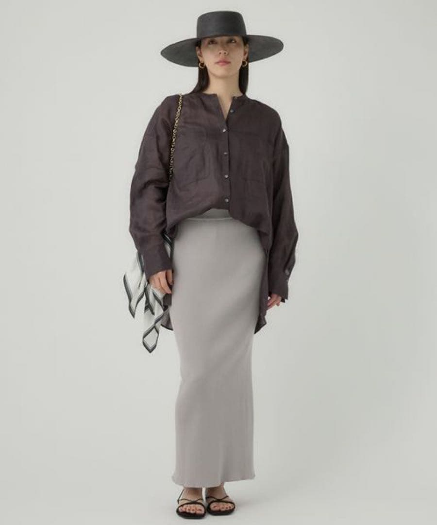 【美品】CHAOS リガーラミーバンドカラーシャツ リネン100% ブラウン