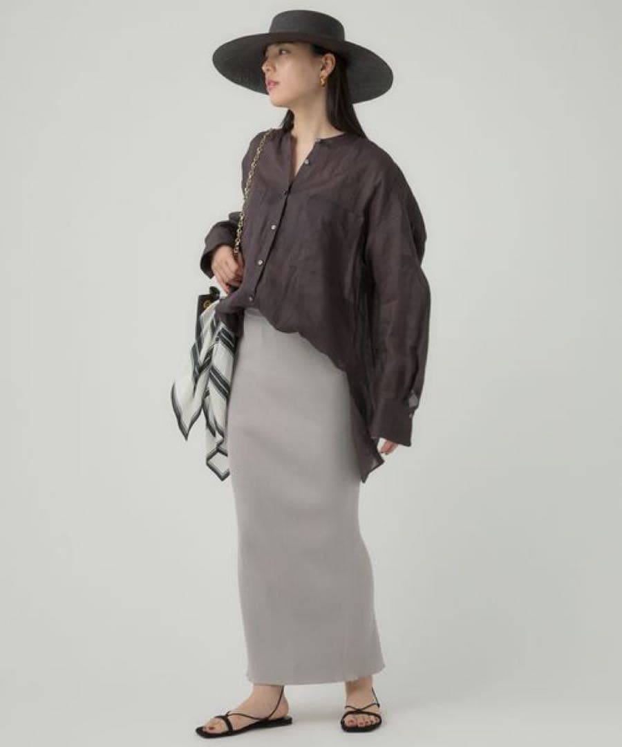 【美品】CHAOS リガーラミーバンドカラーシャツ リネン100% ブラウン