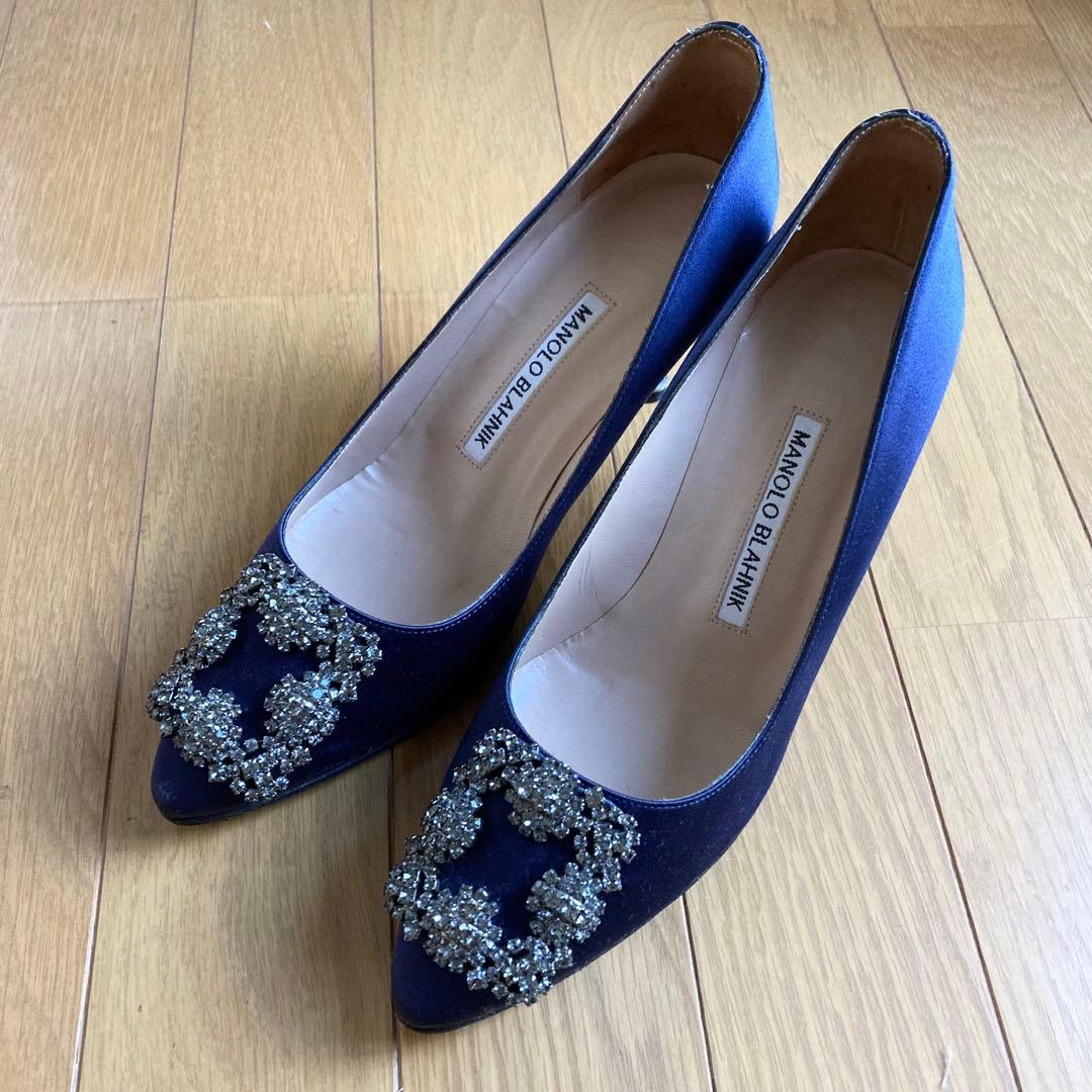 MANOLO BLAHNIK ネイビー サテン　36.5