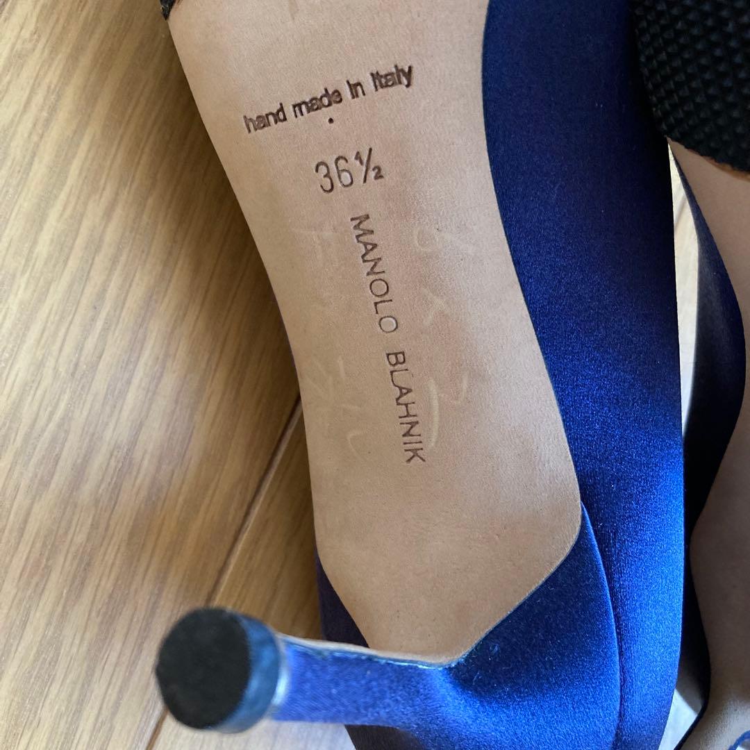 MANOLO BLAHNIK ネイビー サテン　36.5