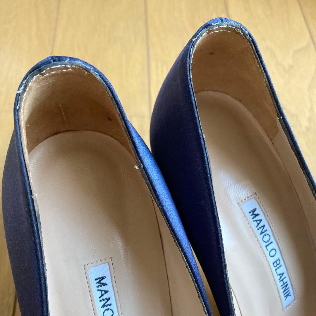 MANOLO BLAHNIK ネイビー サテン　36.5
