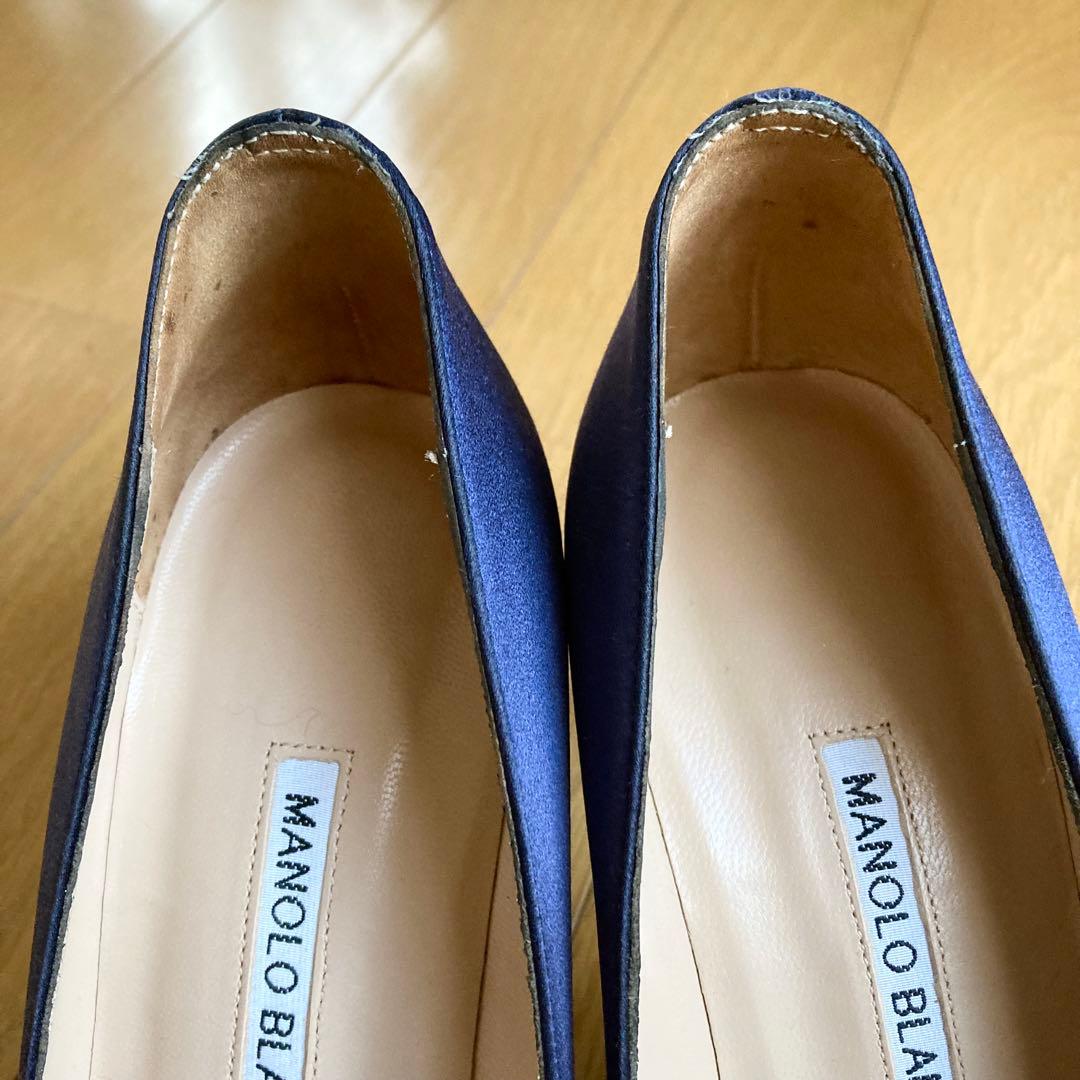 MANOLO BLAHNIK ネイビー サテン　36.5