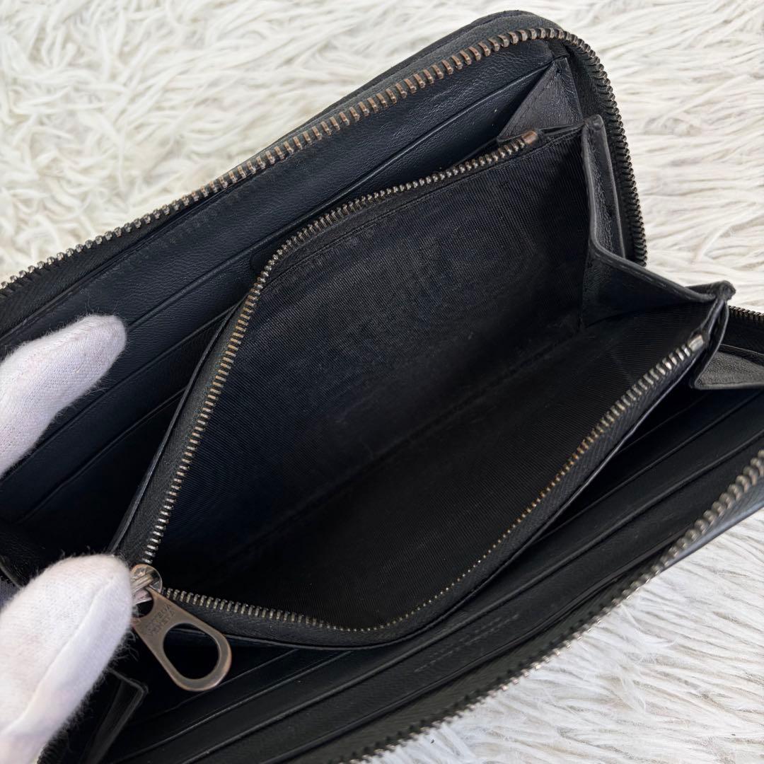 美品✨ボッテガ 長財布 ラウンド オーストリッチ ブラック/黒 イントレチャート