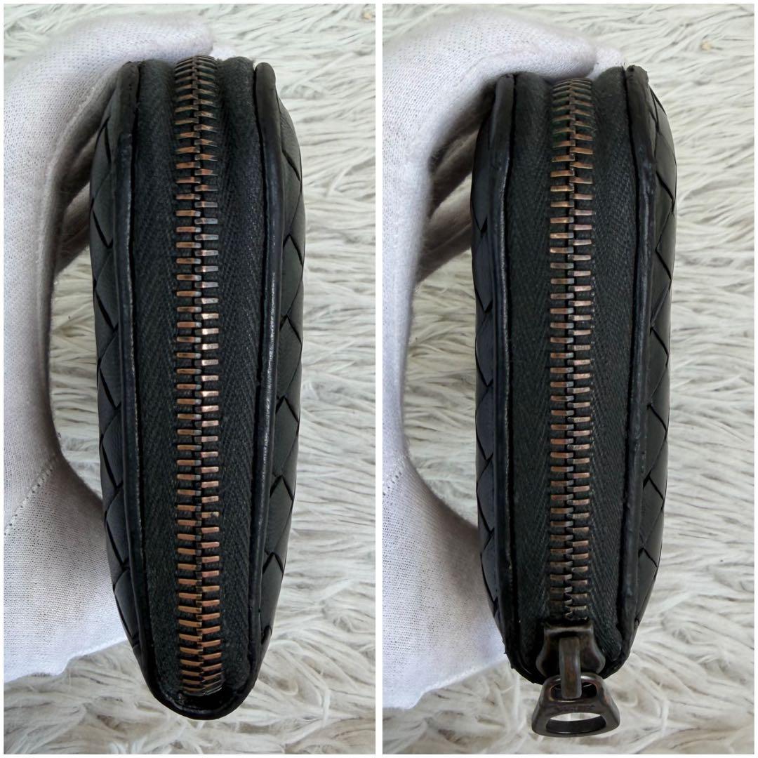 美品✨ボッテガ 長財布 ラウンド オーストリッチ ブラック/黒 イントレチャート