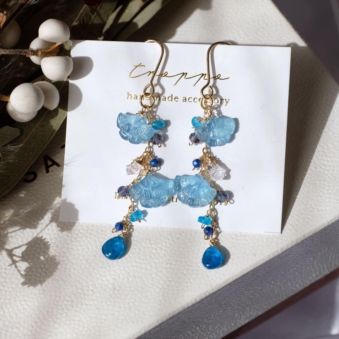 みっちゃん ♦︎14kgfアクアマリンフリルカービングピアス