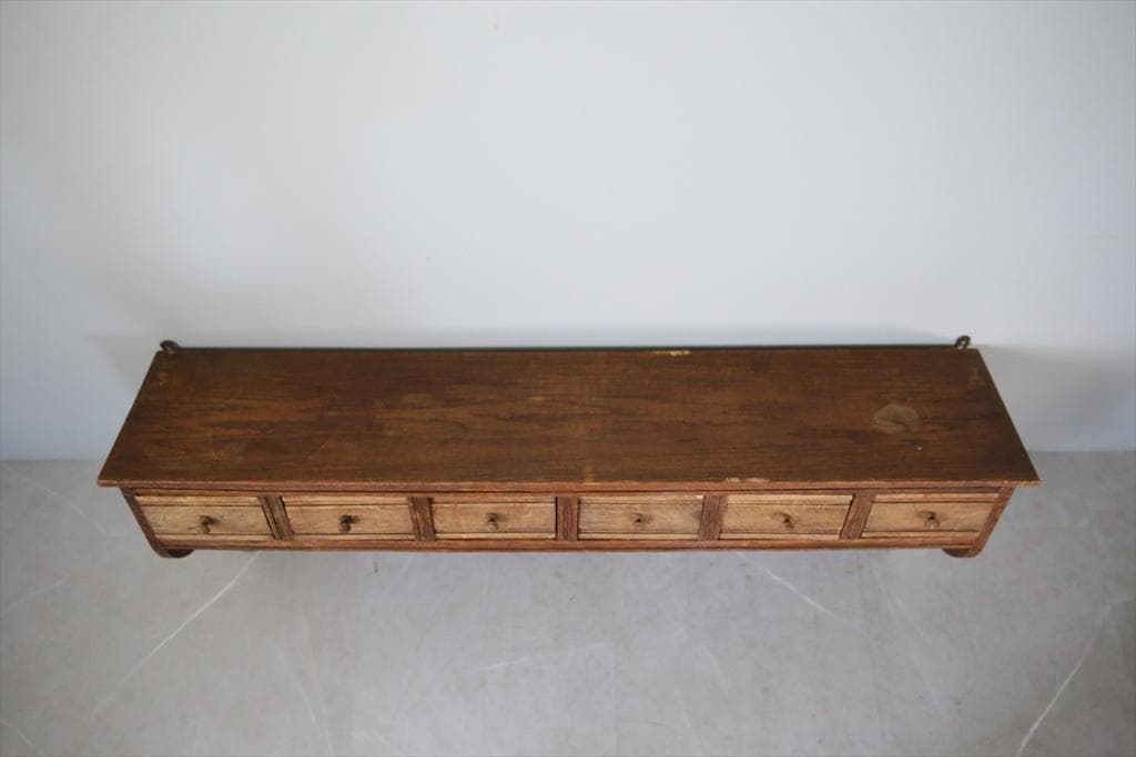 フランスアンティーク木製ウォールシェルフ/壁掛けドロワーフック飾り棚85-131