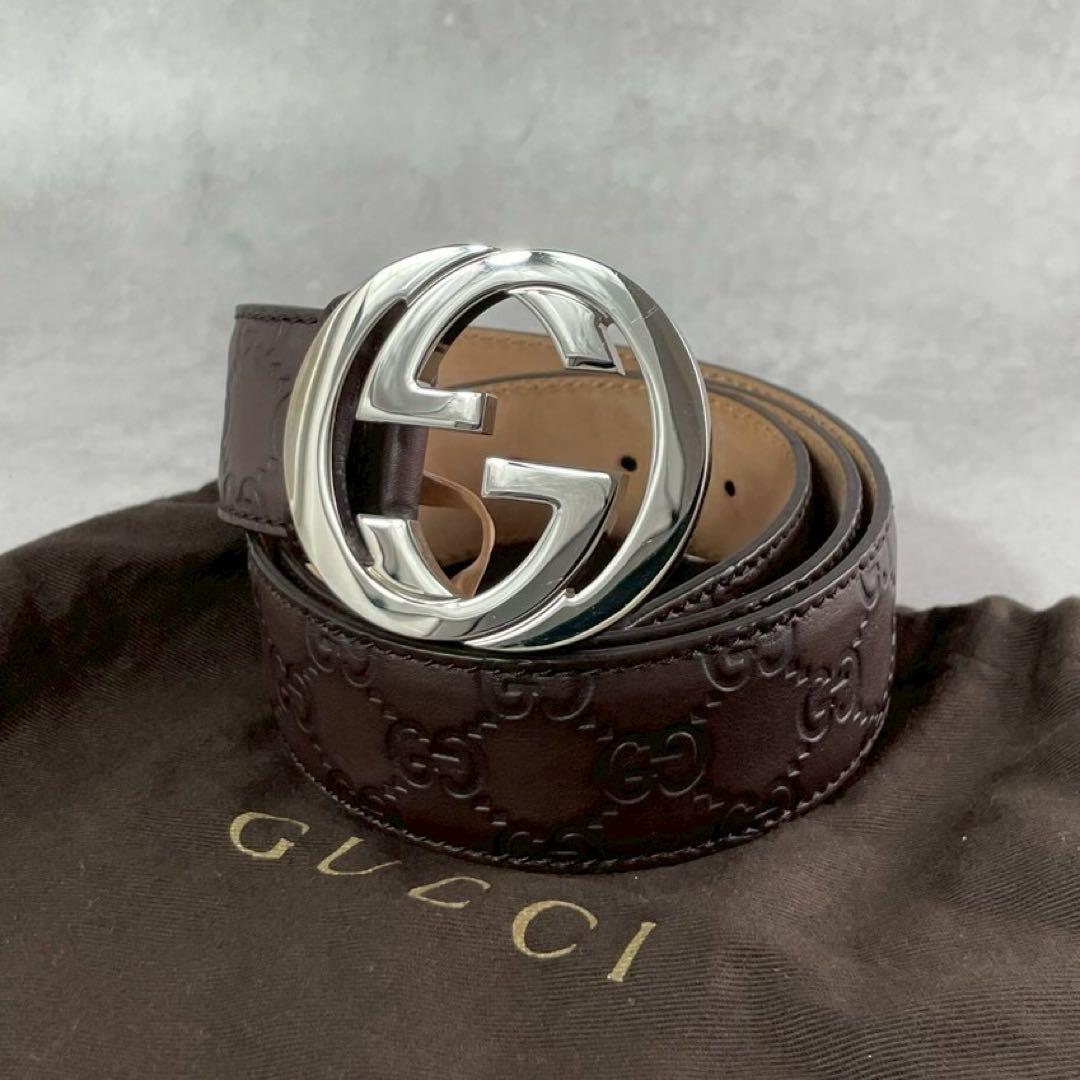 けんぼー✨GUCCI ベルト GG レザー 茶色 インターロッキング