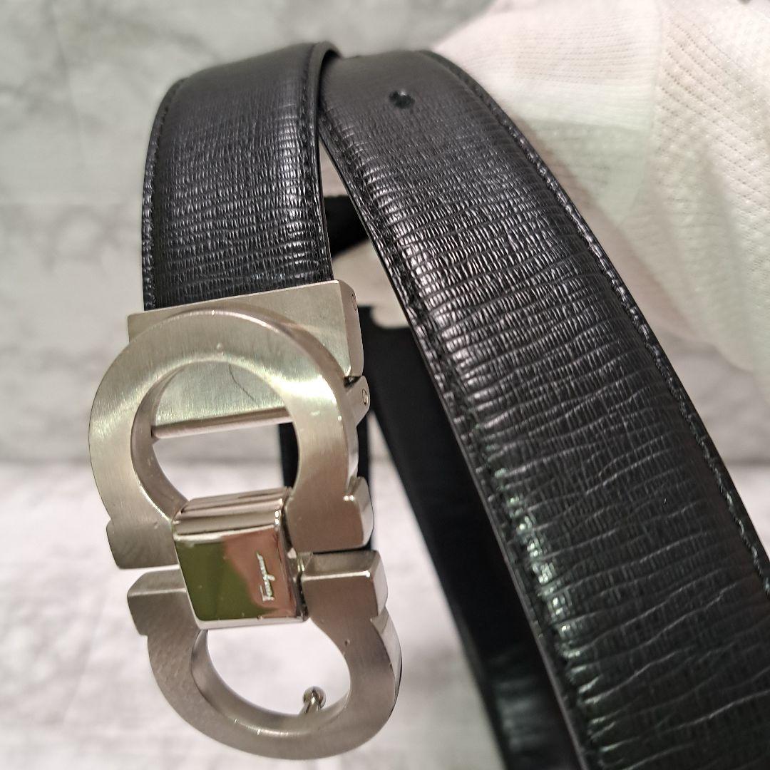 ✨️美品✨フェラガモ ダブルガンチーニ ベルト レザー シルバー 金具ブラック