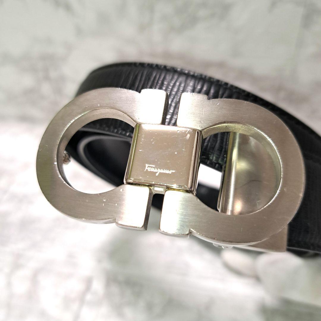 ✨️美品✨フェラガモ ダブルガンチーニ ベルト レザー シルバー 金具ブラック