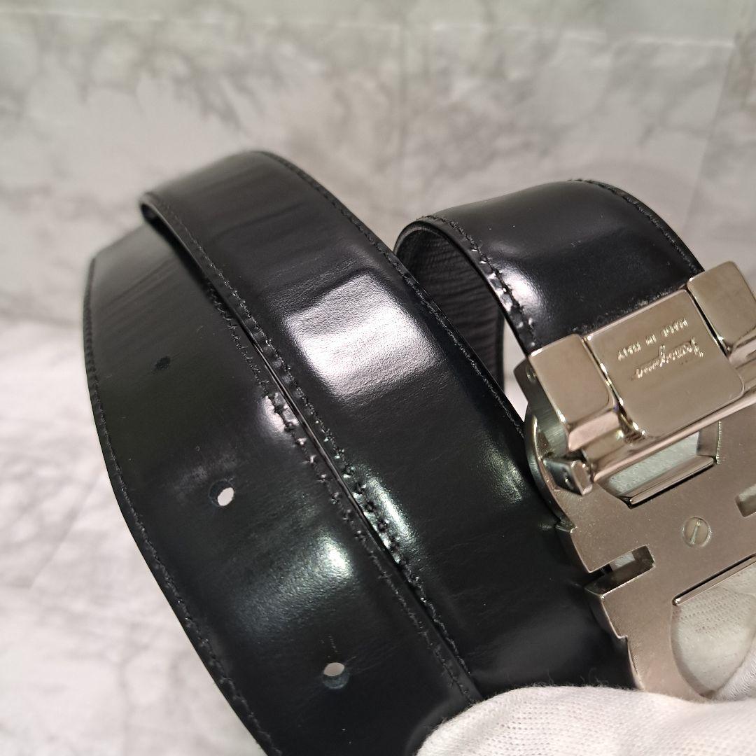 ✨️美品✨フェラガモ ダブルガンチーニ ベルト レザー シルバー 金具ブラック