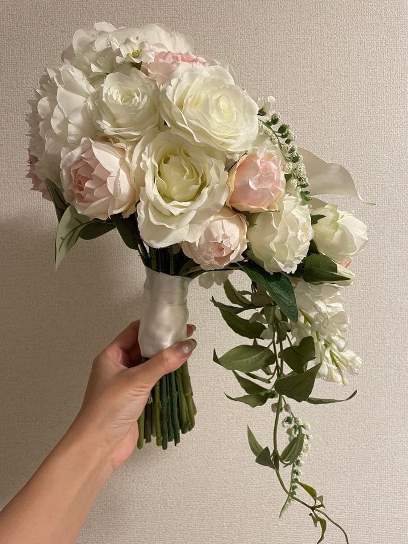 ウェディング　ブーケ　ブートニア付き　キャスケードブーケ　結婚式　wedding