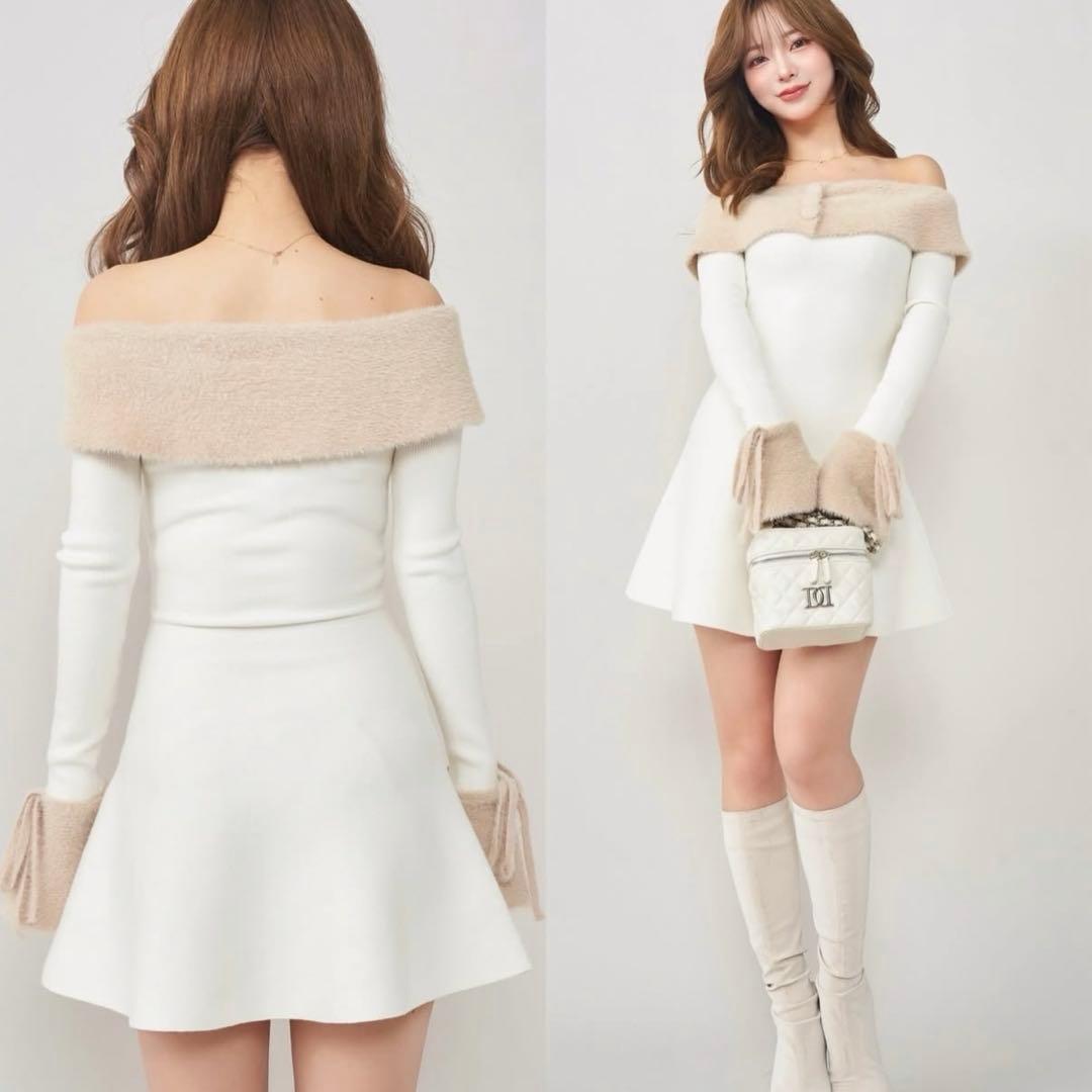ダーリッチ　オフショルシャギーニットミニワンピース