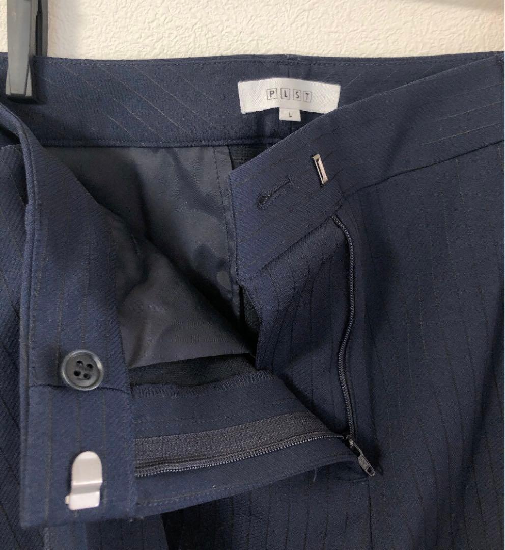 〈美品〉PLSTノーカラーセットアップ パンツスーツ 上M 下L ネイビー