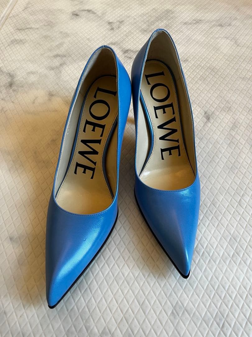 未使用 ロエベ パンプス 8cmヒール 36 水色　ブルー