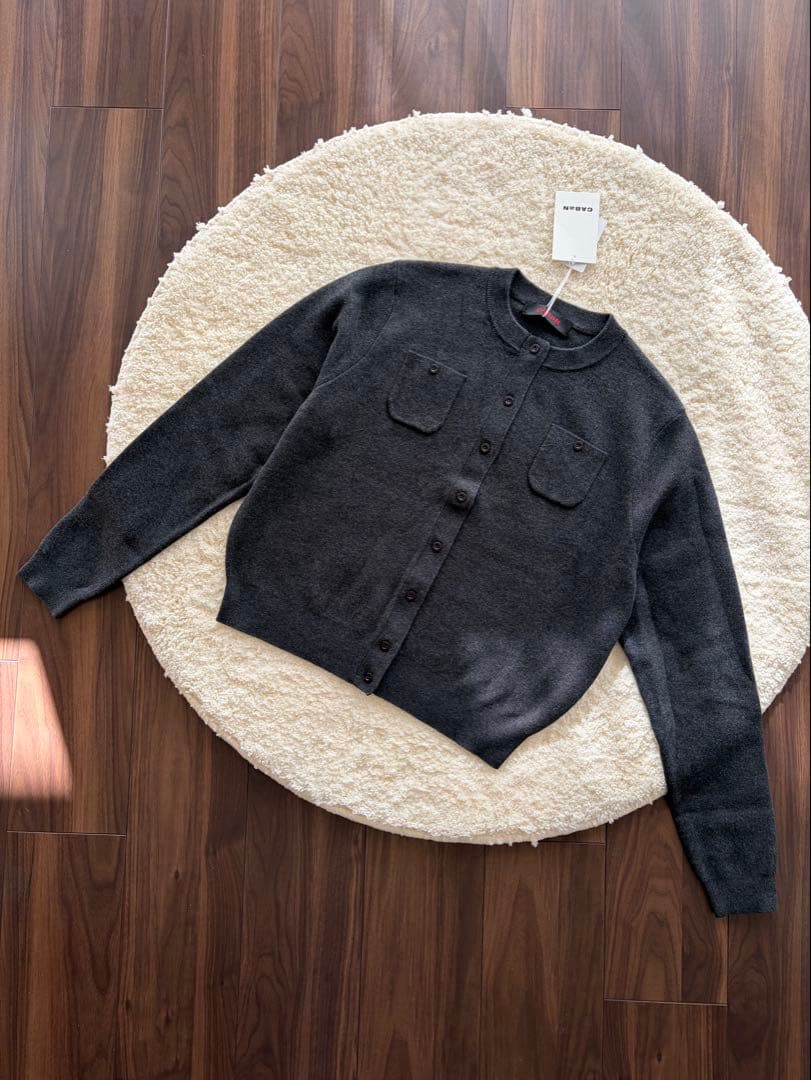 CABaN コットンカシミヤ クルーネックカーディガン チャコールグレー