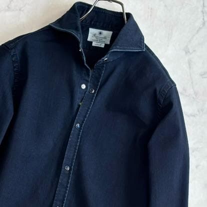 美品 ジャンネット デニムシャツ 長袖 カッタウェイ 太陽アイコン 濃紺 tu6