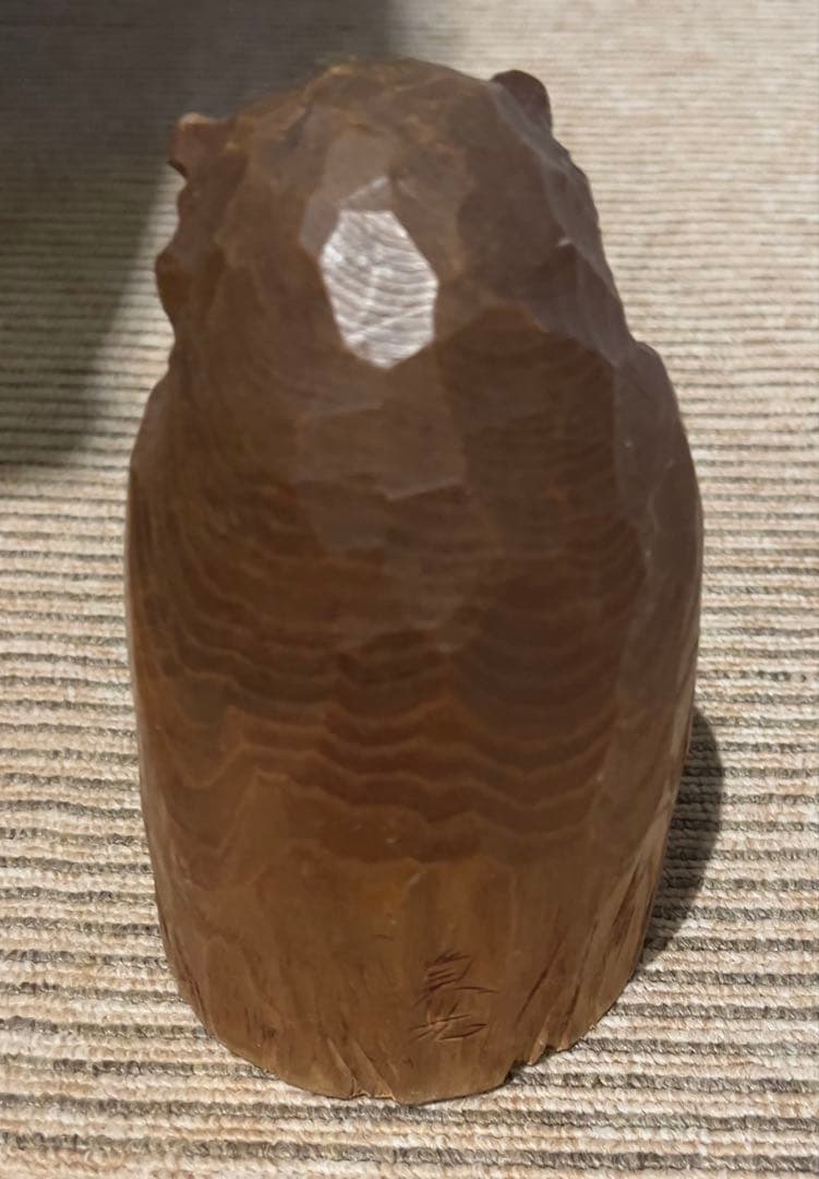 ※11/20迄【送料込 縁起物 希少逸品】函館 貞光作 フクロウ 木彫民藝彫刻品